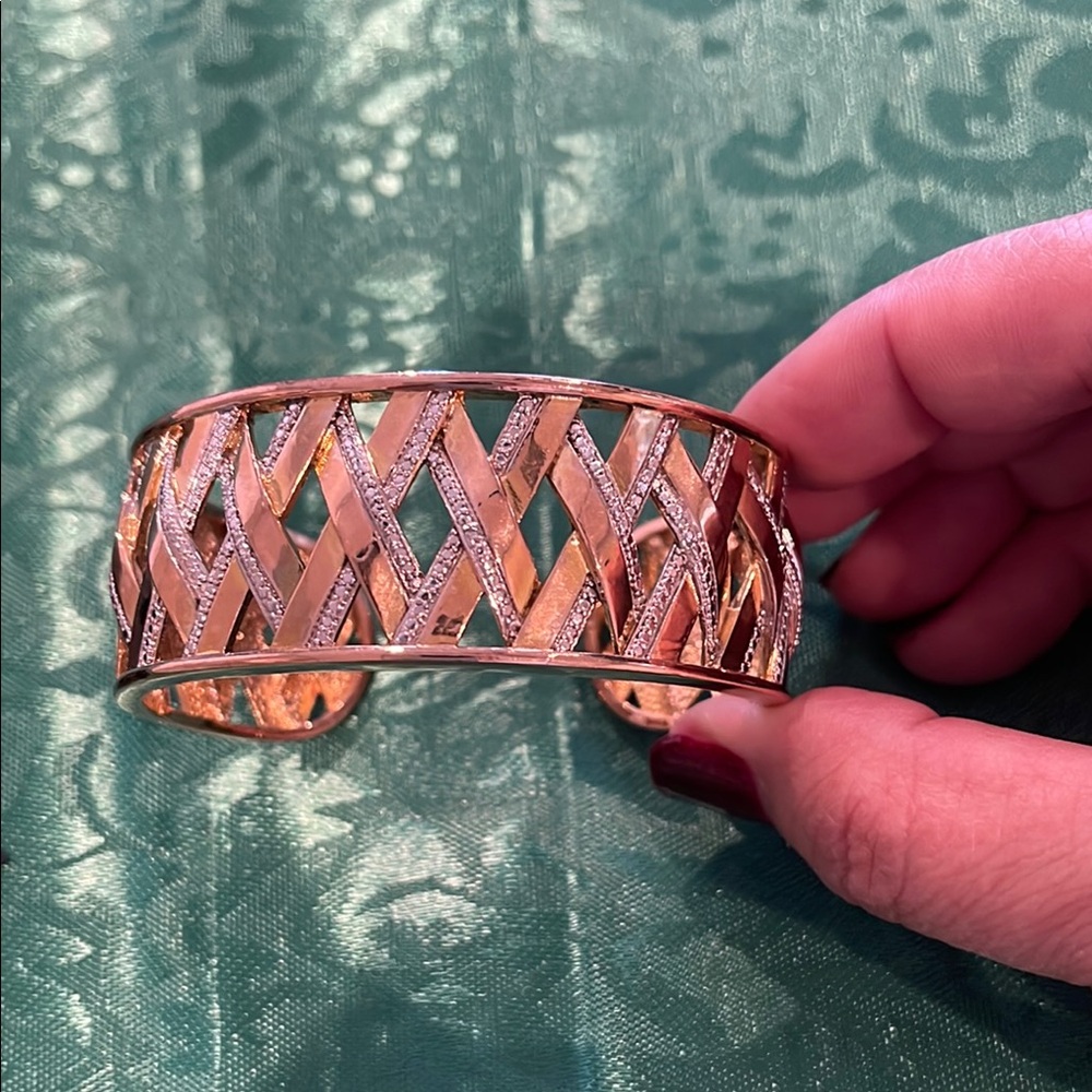 Rose Gold and Silver diamond accent Bracelet cuff